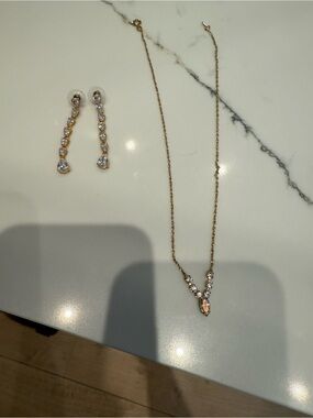 Gold-Tone Crystal Pendant Necklace & Drop Earrings Set